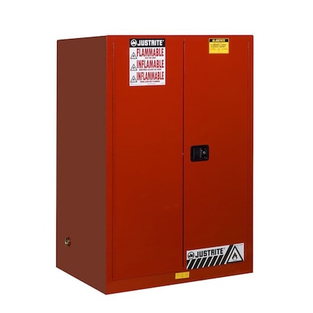 Justrite Hazardous Material Storage Cabinet, 90 gal, 2 Shelves, Steel, 43 in W x 65 in H x 34 in D, Red 899001